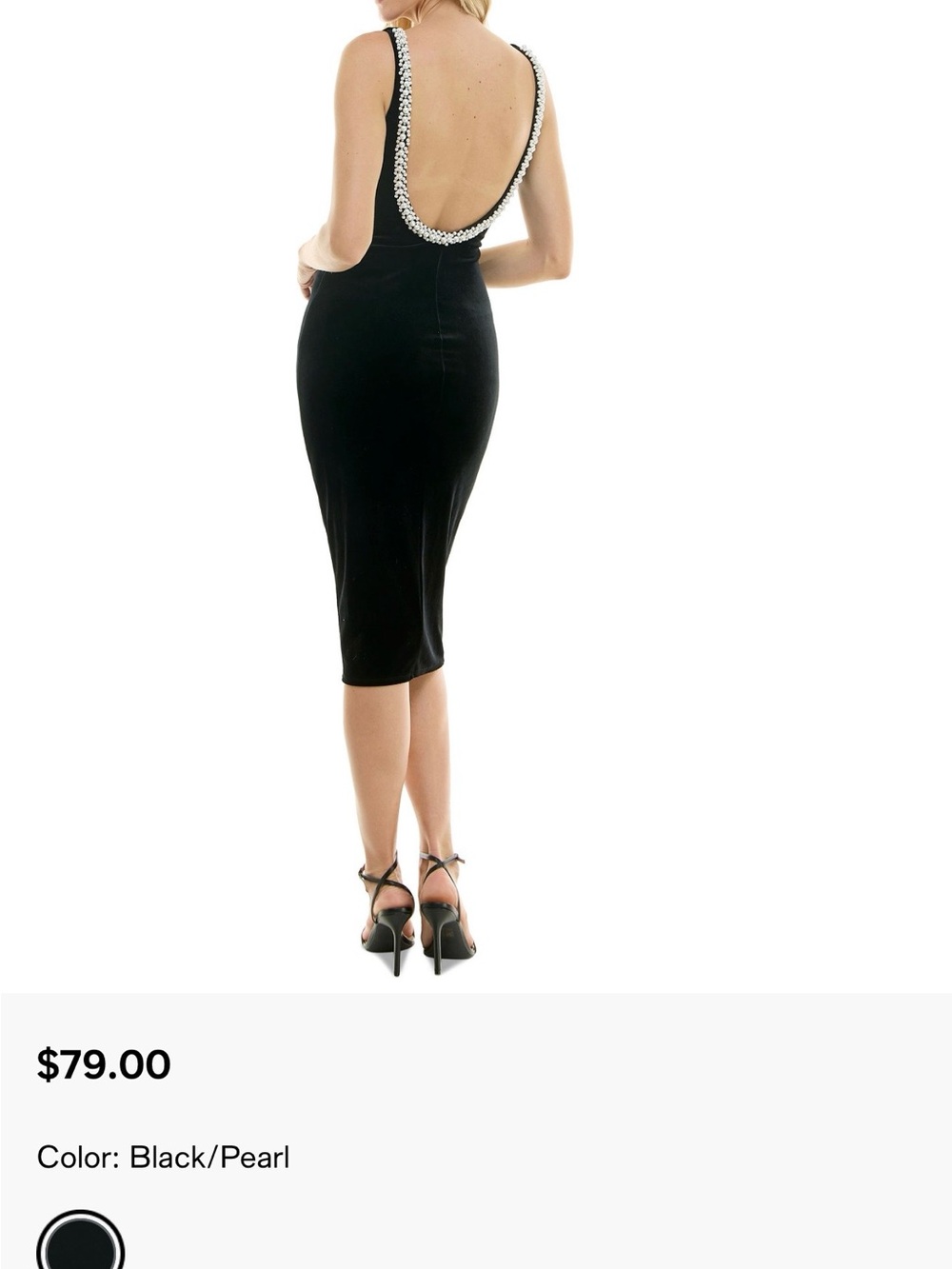 B Darlin Black Midi Dress with Pearl-Trim Scoop Back